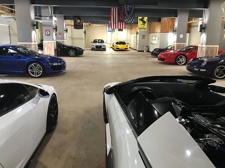 The lower level of a church has become a garage.