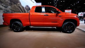 A Toyota Tundra TRD on display at an auto show