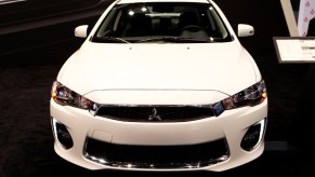 A 2017 Mitsubishi Lancer on display at an auto show