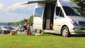 The 2019 Airstream Interstate 19 model camped out on a soft grassy plain