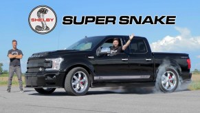 Black 2020 Shelby F-150 Super Snake doing a burnout