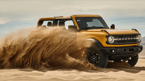 2021 Ford Bronco kicking sand in the desert