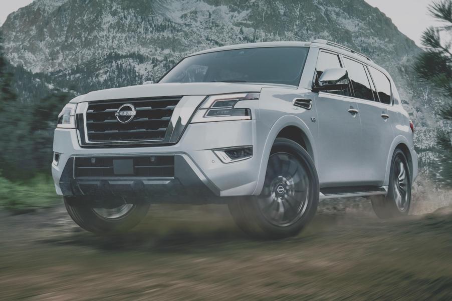 The 2023 Nissan Patrol off-roading over dirt