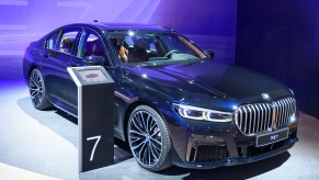 BMW 7 Series 745e plug-in hybrid luxury limousine on display at Brussels Expo