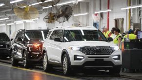 Ford Explorers being assembled in a plant