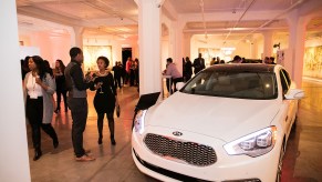 A Kia K900 on display at an auto show