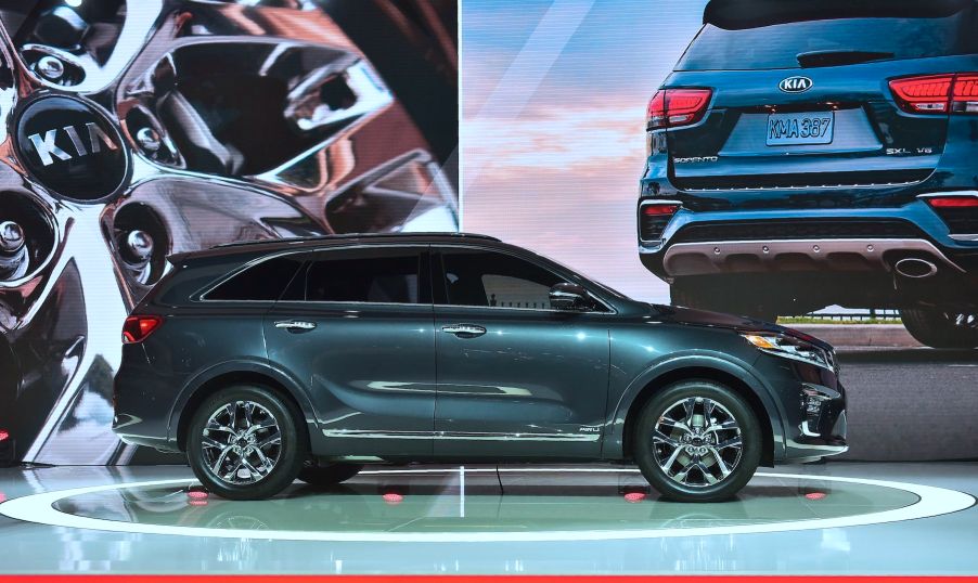 The new 2019 Kia Sorento is displayed at the 2017 LA Auto Show in Los Angeles, California