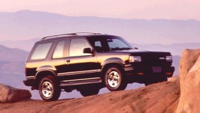 A 1991 Mazda Navajo off-roading in the mountains.