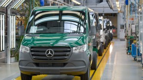 A green Mercedes-Benz Sprinter van on the production line at the Mercedes-Benz AG Ludwigsfelde plant