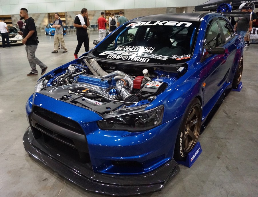 The 2011 Lancer Evolution GSR is on display during the AutoCon automobile fair in Los Angeles, USA