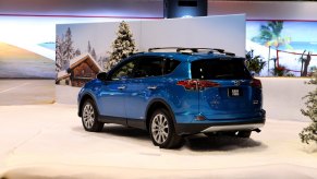 A Toyota RAV4 Hybrid takes to the Toyota 'Blizzard to the Beach Test Track' at the 108th Annual Chicago Auto Show