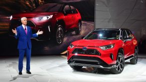 A Toyota RAV4 Prime being debuted