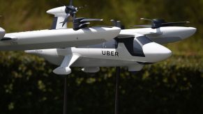 An Uber Air Taxi prototype on display