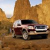 A burgundy Explorer in the desert