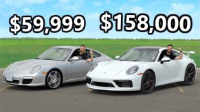 A silver 2010 Porsche 911 Carrera S vs a white 2020 model