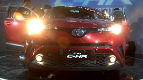 A Toyota C-HR on display at an auto show