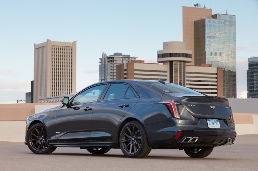 2020 Cadillac CT4-V parked with a cityscape