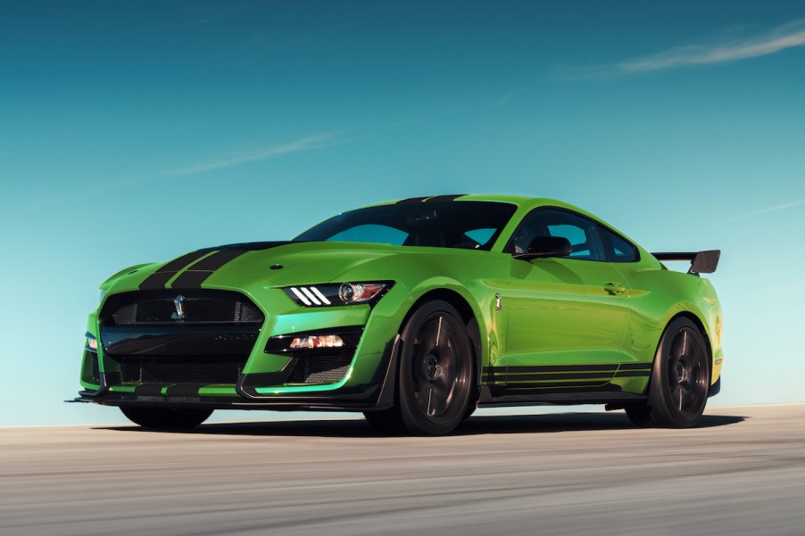 Heritage-Inspired Grabber Lime 2020 Ford Mustang driving on the road