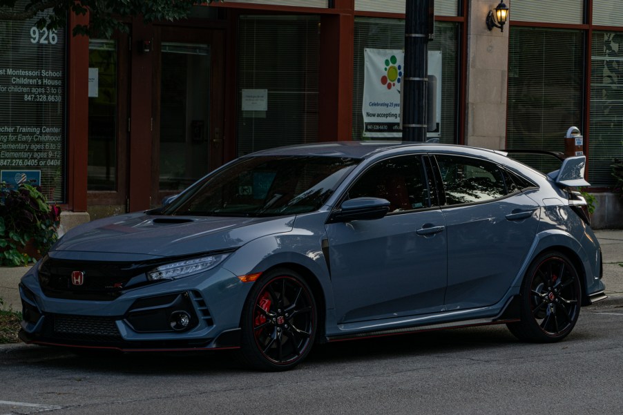 A gray 2020 Honda Civic Type R on a city street