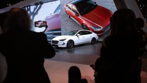 A 2020 Hyundai Sonata on display at an auto show