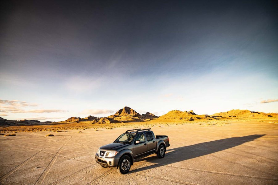 2020 Nissan Frontier driving through the desert