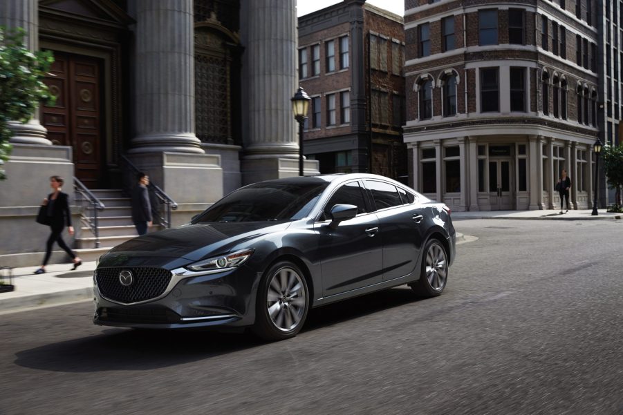 A metallic-gray 2020 Mazda6 in the city