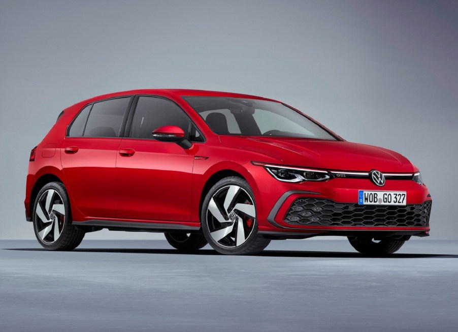 A red 2021 Euro-spec Volkswagen Golf GTI