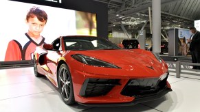 A Chevrolet Corvette Stingray is seen at the 2020 New England Auto Show Press Preview