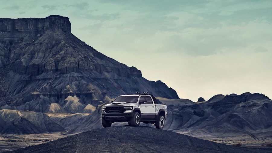 Ram 1500 TRX parked on gravel hill