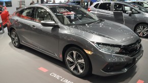 A non-luxury car, the Honda Civic Limousine, is seen during the Vienna Car Show press preview at Messe Wien