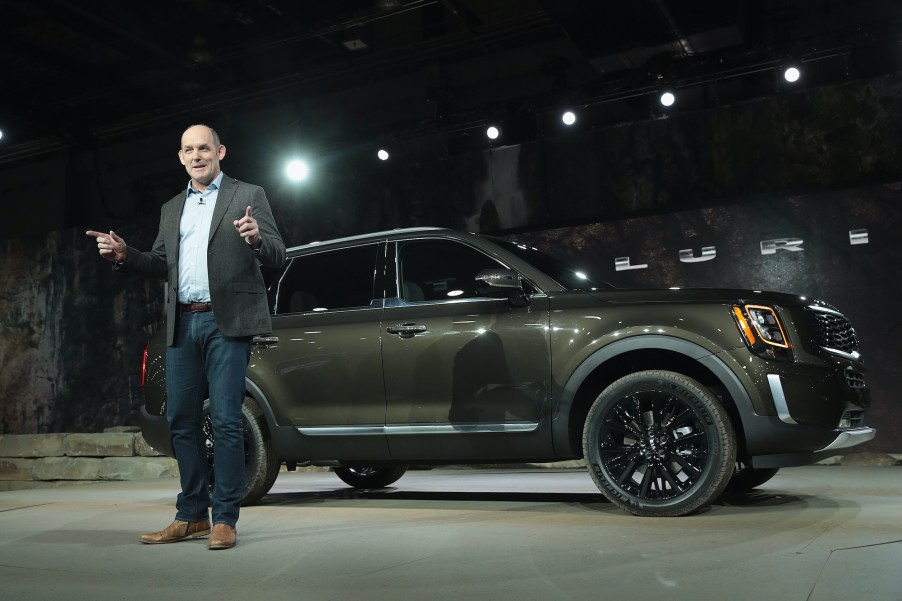 Kia Motors America COO Michael Cole introduces the 2020 Telluride SUV at the North American International Auto Show