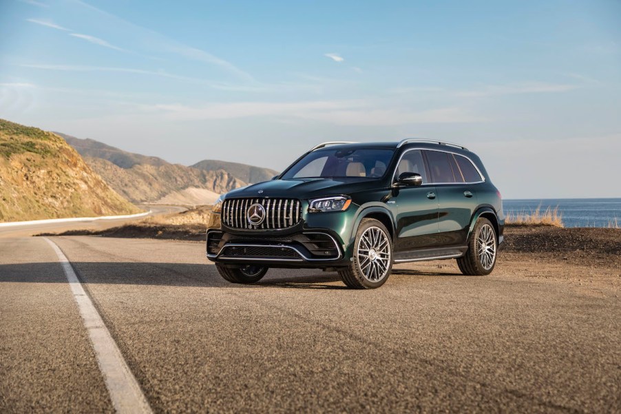 Mercedes-AMG GLS 63 parked with a seaside view