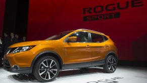 A Nissan Rogue Sport on display at an auto show