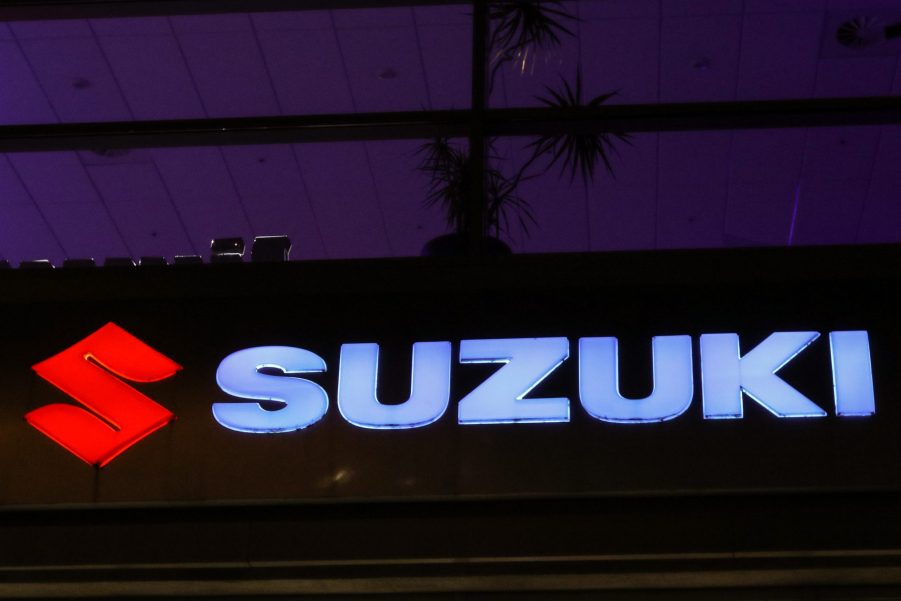 A Suzuki logo seen during a road show