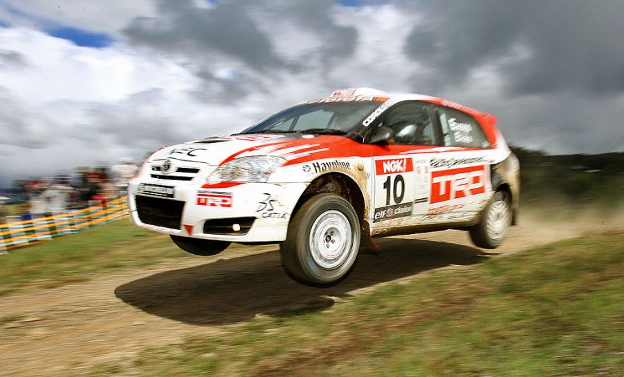 Melbourne, AUSTRALIA: Driver Simon Evans powers his Toyota Corolla over a jump as he heads towards vivtory in the Australian Rally Championship title race during the Rally of Melbourne, some 70 kilometres northeast of Melbourne, 24 September 2006. Evans only has to finish in the top five in the heat to take the title and was in second place late in the day's action. AFP PHOTO/William WEST (Photo credit should read WILLIAM WEST/AFP via Getty Images)