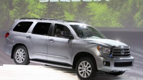 A Toyota Sequoia on display at an auto show