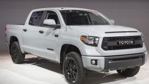 A Toyota Tundra truck on display at an auto show