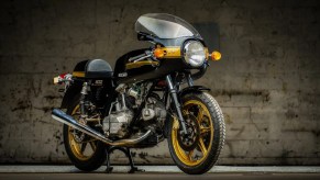 A black-and-gold 1981 Ducati 900SS Super Sport Desmo