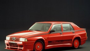 A red 1987 Alfa Romeo 75 Turbo Evoluzione