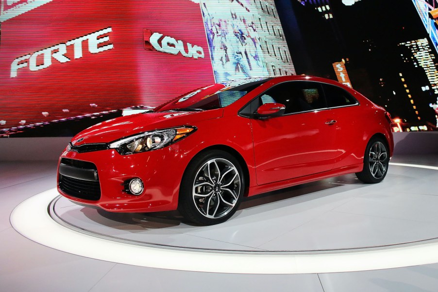 The new 2014 Kia Forte Koup is displayed at the 2013 New York International Auto Show