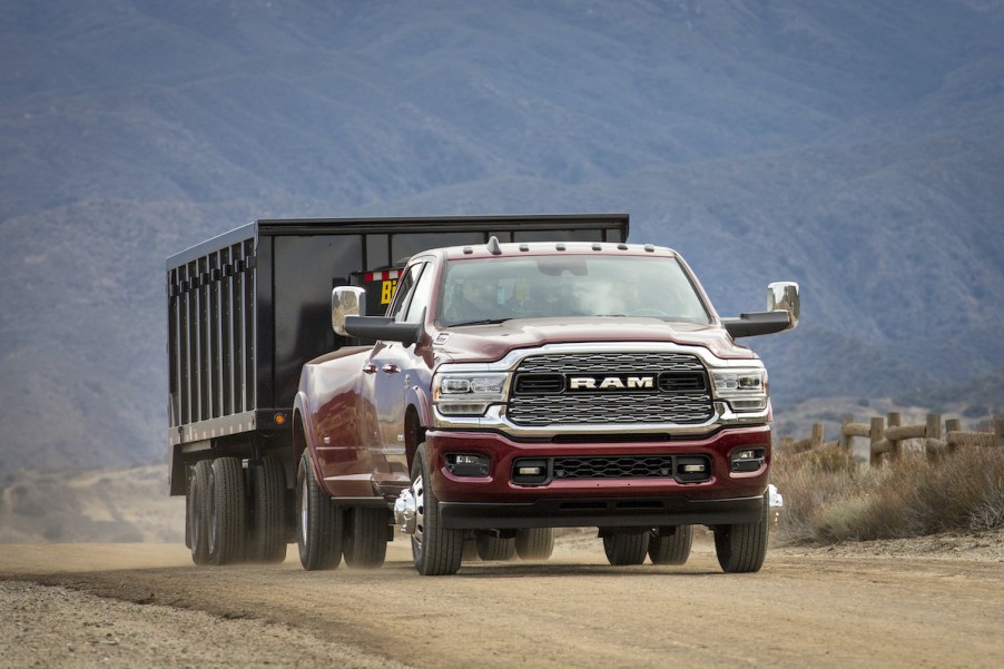 2019 Ram 3500 Heavy Duty Limited Crew Cab Dually hauling in the desert