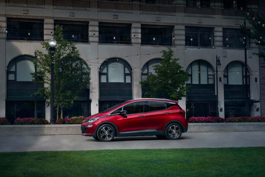 2020 Chevrolet Bolt EV parked in front of a building