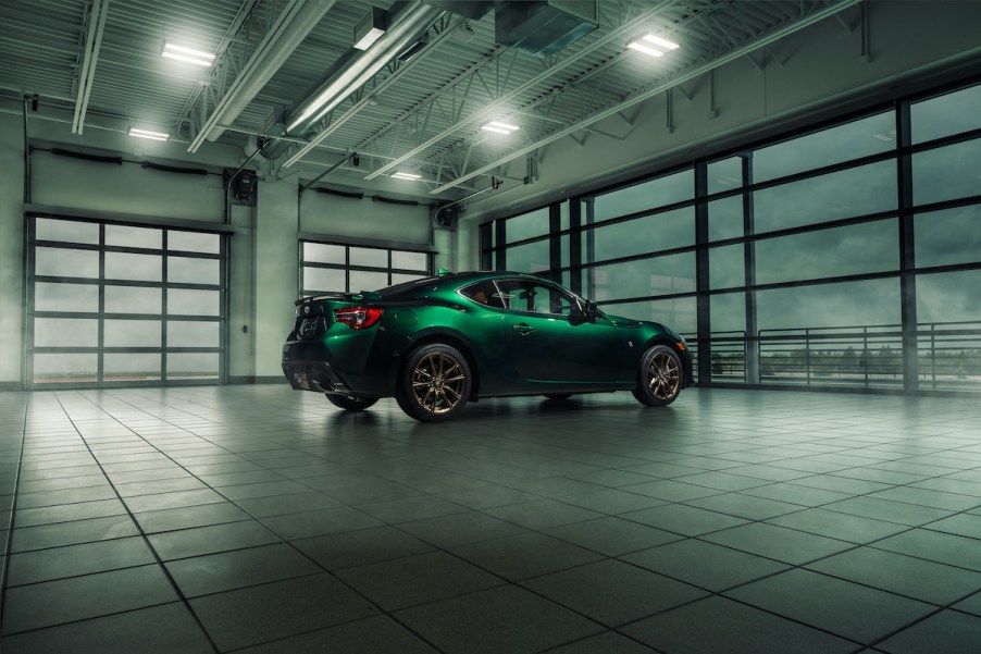 2020 Toyota 86 Hakone inside of a large enclosed showroom with glass panels