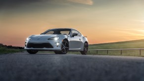 2020 Toyota 86 TRD parked on the track with a sunset