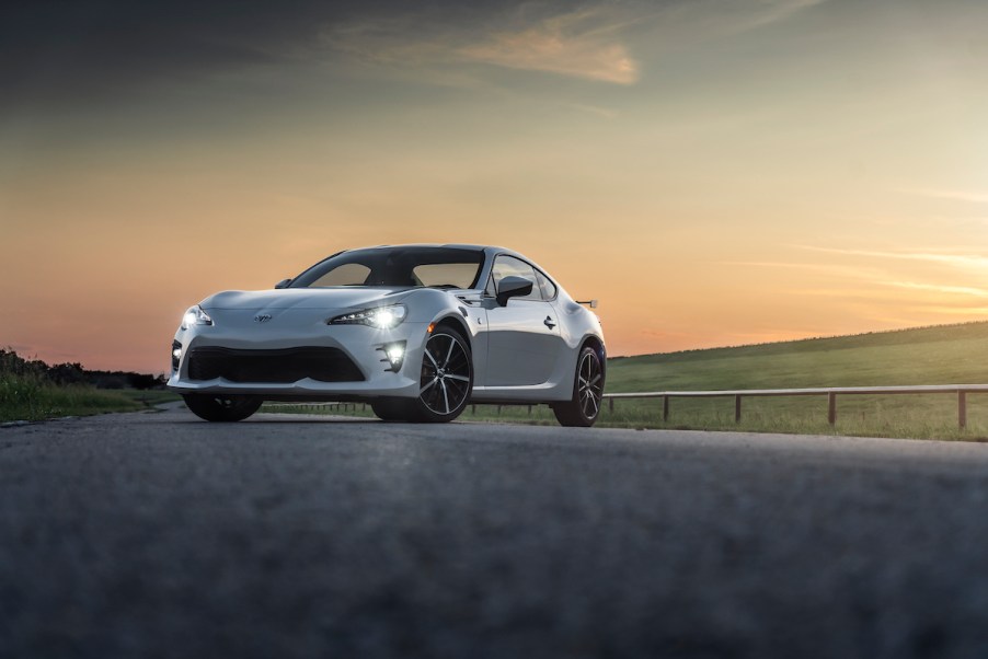 2020 Toyota 86 TRD parked on the track with a sunset