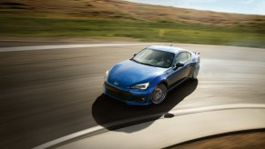 The Subaru BRZ is a lightweight rear-wheel-drive sports car with 205 hp and a manual transmission.