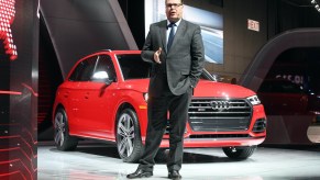 Audi Sales and Marketing Chairman Dietmar Voggenreiter presents the Audi SQ8 during the first press day at the North American International Auto Show