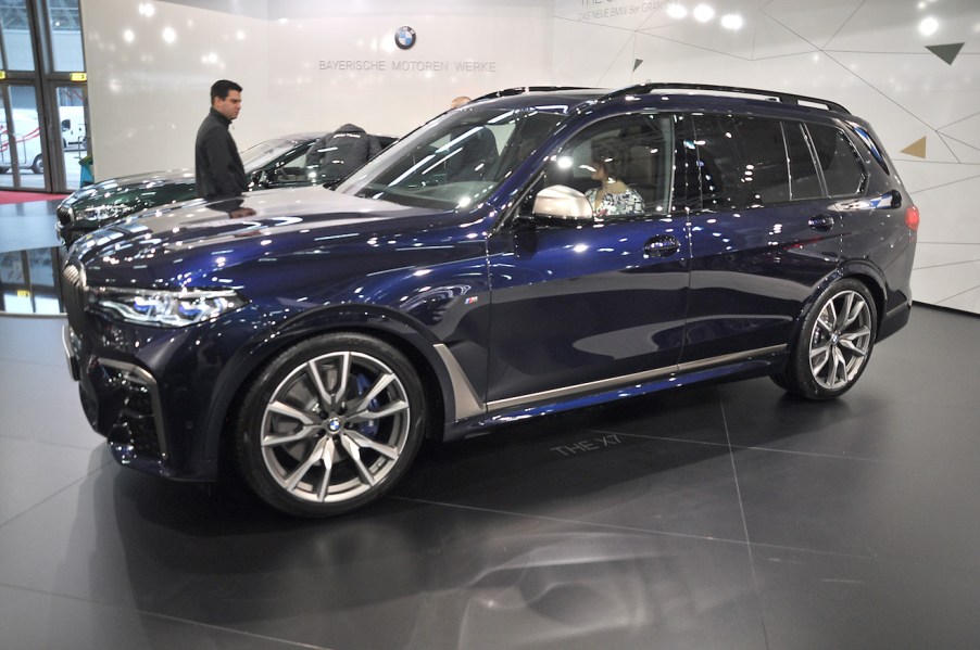 A BMW X7 is seen during the Vienna Car Show press preview at Messe Wien, as part of Vienna Holiday Fair