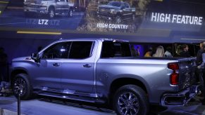 A new Chevy Silverado on display at an auto show