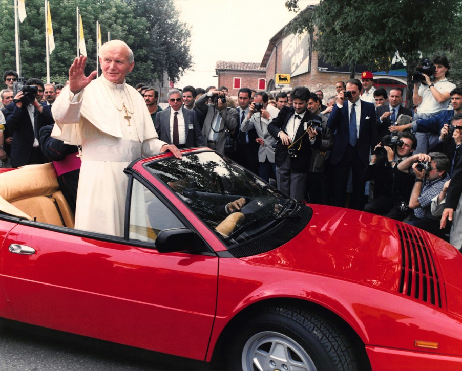 Ferrari Mondial 8 with the pope riding in the back